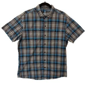 Kuhl Men's Blue and Gray Short Sleeve Plaid Button-Up Shirt